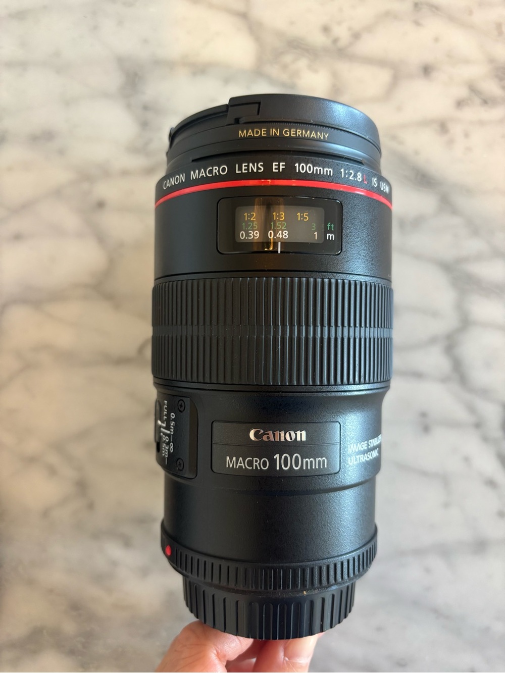 Canon 100mm Macro Lens with Red Accent - Excellent Condition (like new)